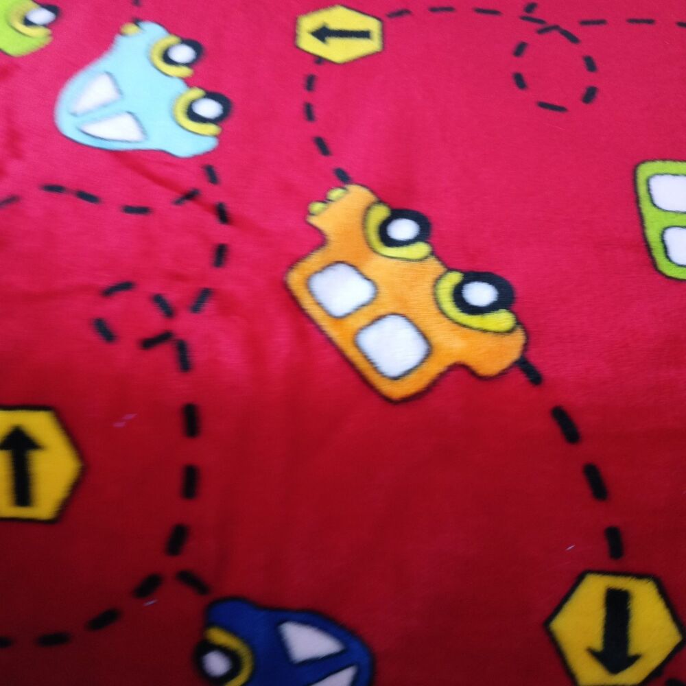 Cars Plush Fabric Red Traffic Road Vehicles Kids Sewing 1 Yard x 60"